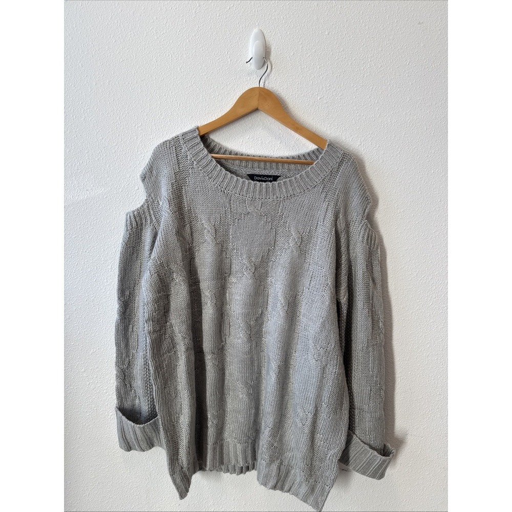 Davi & Dani Gray Cold Shoulder Cable Knit Sweater‎ 1XL NWT